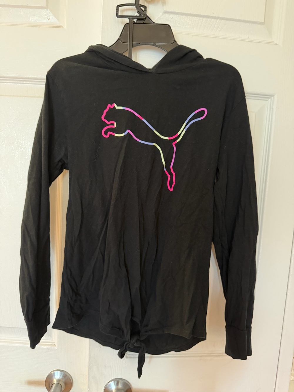 Puma Kids Black Hoodie with Neon Multicolor Puma Cat